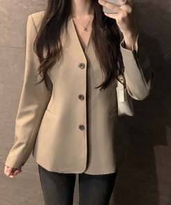 ノーカラーラインジャケット BEIGE