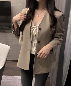 ノーカラーラインジャケット BEIGE