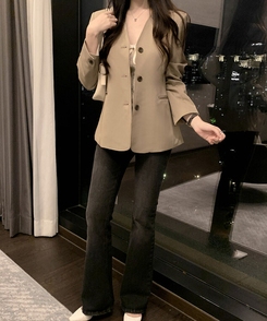 ノーカラーラインジャケット BEIGE