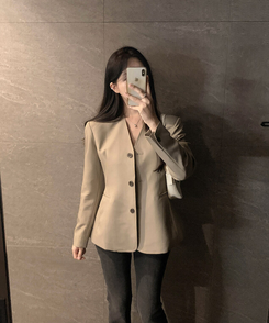 ノーカラーラインジャケット BEIGE