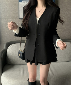 ノーカラーラインジャケット BLACK