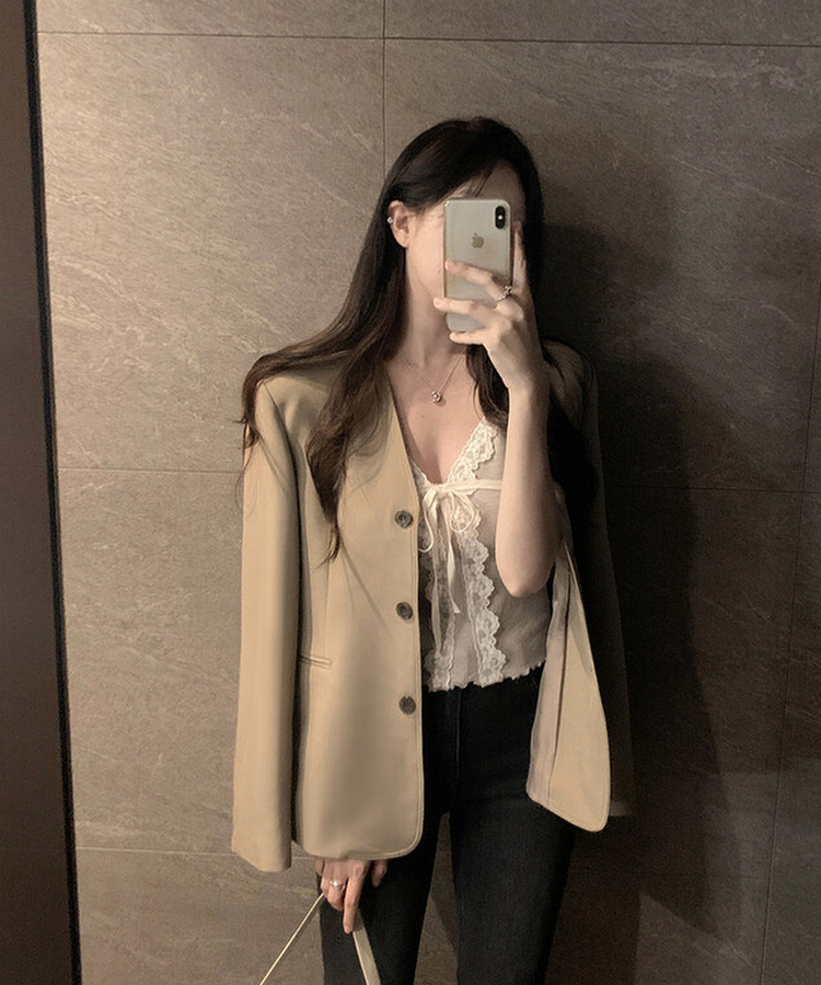 ノーカラーラインジャケット BEIGE