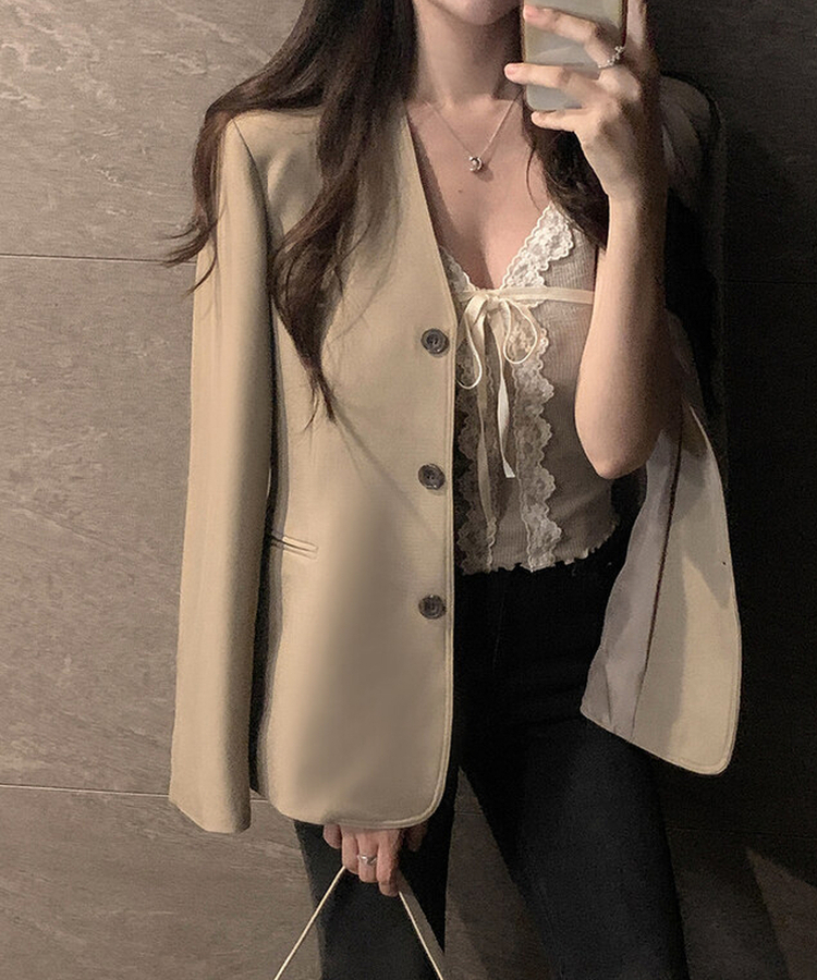 ノーカラーラインジャケット BEIGE