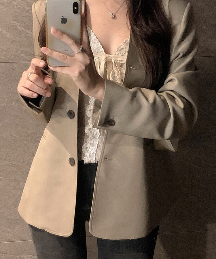 ノーカラーラインジャケット BEIGE