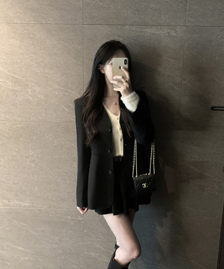 ノーカラーラインジャケット BLACK