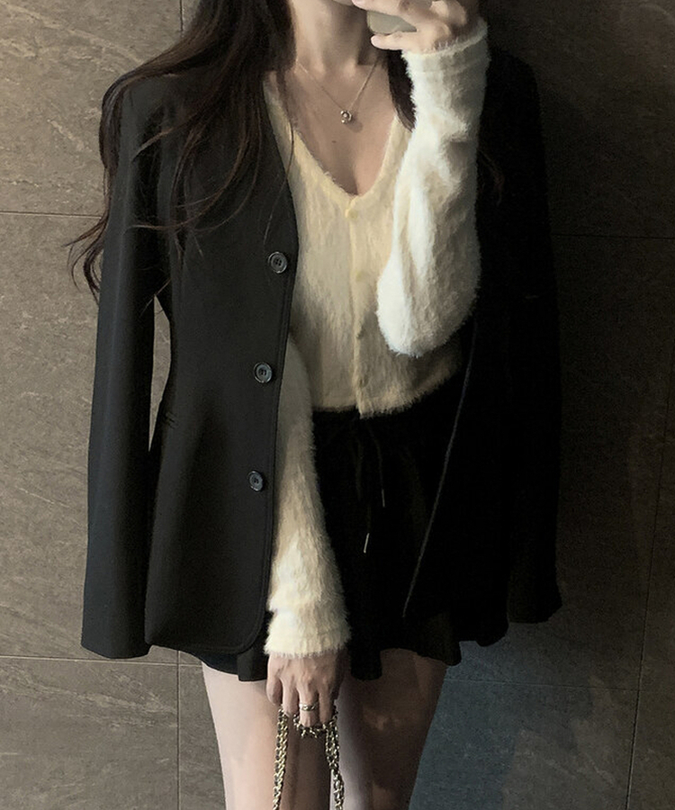 ノーカラーラインジャケット BLACK