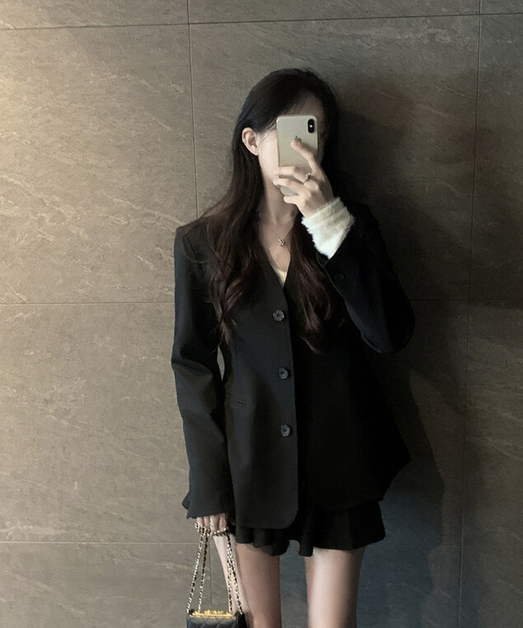 ノーカラーラインジャケット BLACK