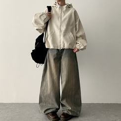 ピグメントウォッシングフードジップアップ(6color) IVORY