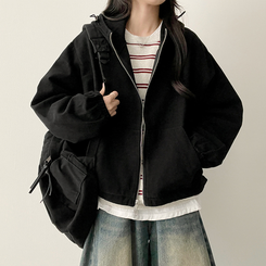 ピグメントウォッシングフードジップアップ(6color) BLACK