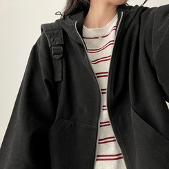 ピグメントウォッシングフードジップアップ(6color) BLACK