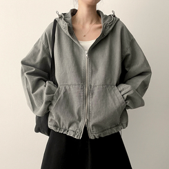 ピグメントウォッシングフードジップアップ(6color) GREY