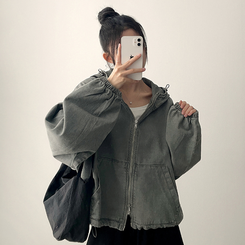 ピグメントウォッシングフードジップアップ(6color) GREY