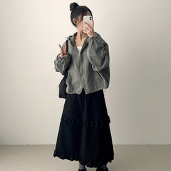 ピグメントウォッシングフードジップアップ(6color) GREY