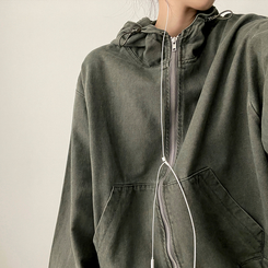 ピグメントウォッシングフードジップアップ(6color) KHAKI