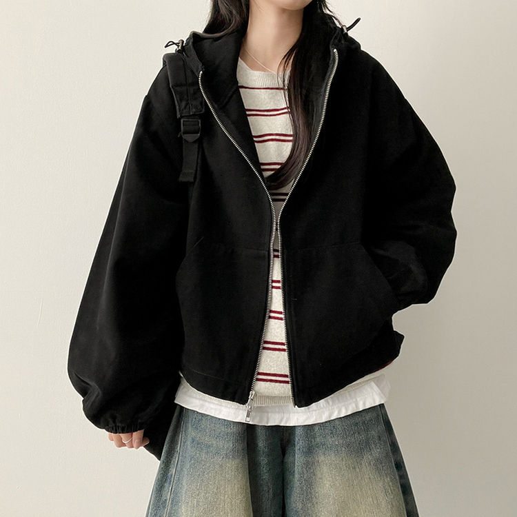 ピグメントウォッシングフードジップアップ(6color) BLACK