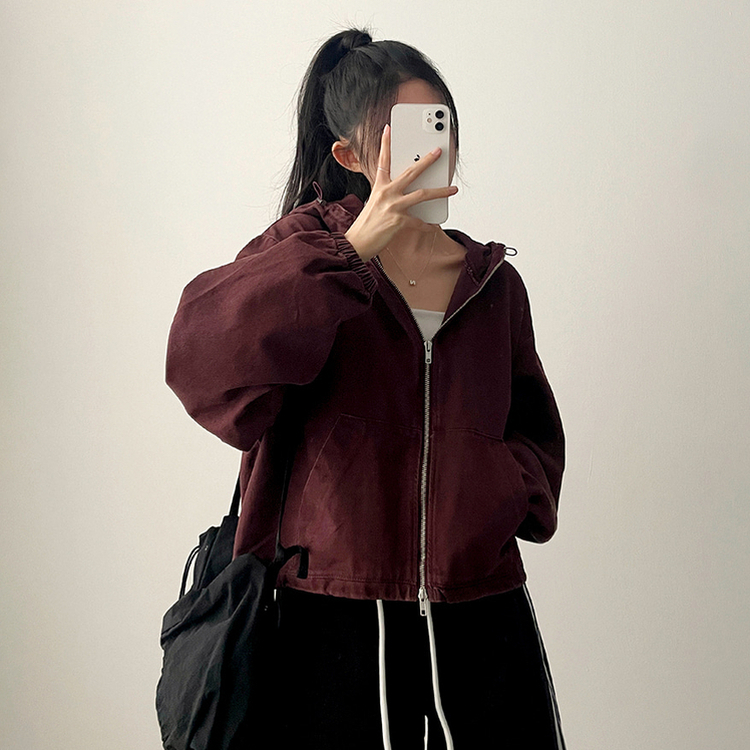 ピグメントウォッシングフードジップアップ(6color) WINE