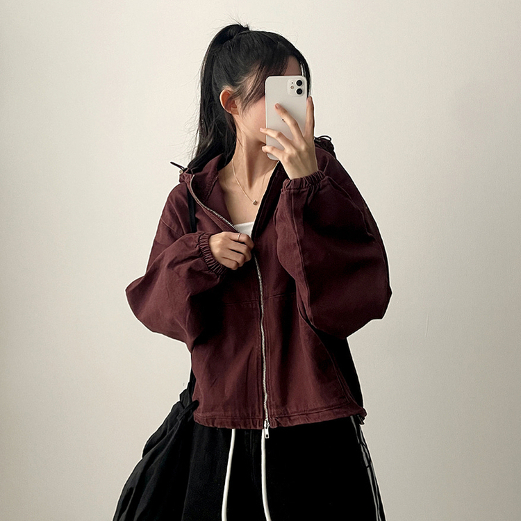 ピグメントウォッシングフードジップアップ(6color) WINE