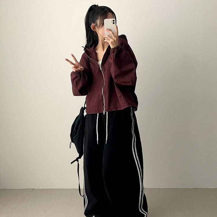 ピグメントウォッシングフードジップアップ(6color) WINE