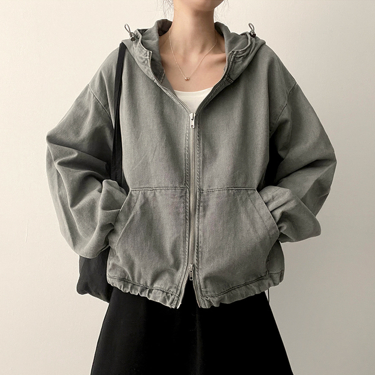 ピグメントウォッシングフードジップアップ(6color) GREY