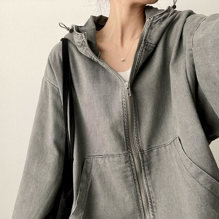 ピグメントウォッシングフードジップアップ(6color) GREY