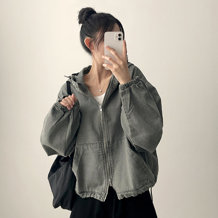 ピグメントウォッシングフードジップアップ(6color) GREY