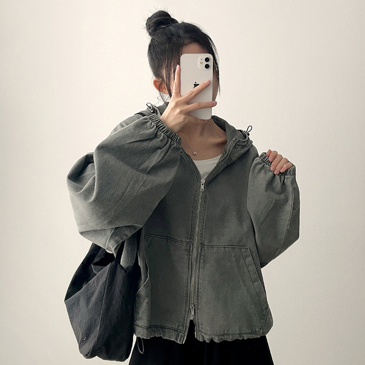 ピグメントウォッシングフードジップアップ(6color) GREY