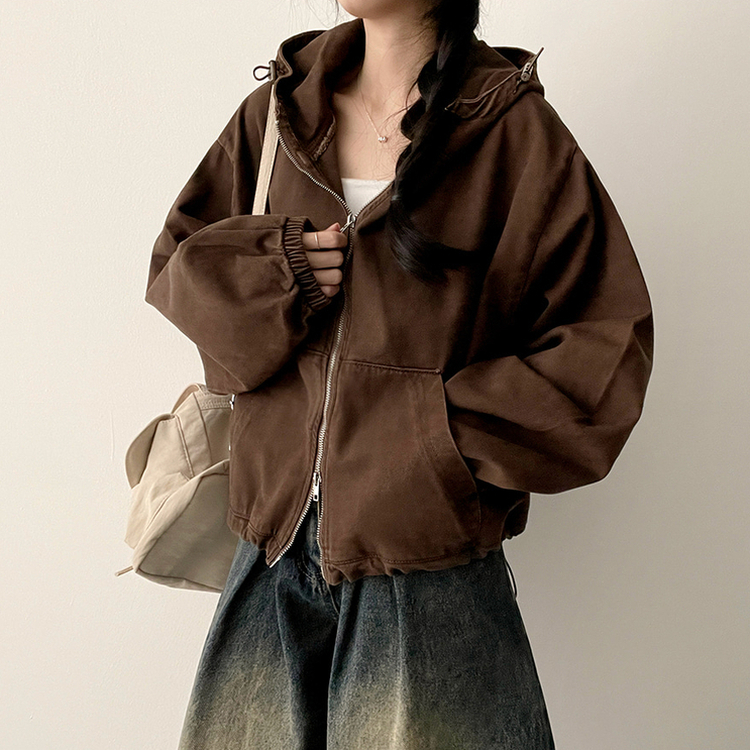 ピグメントウォッシングフードジップアップ(6color) BROWN