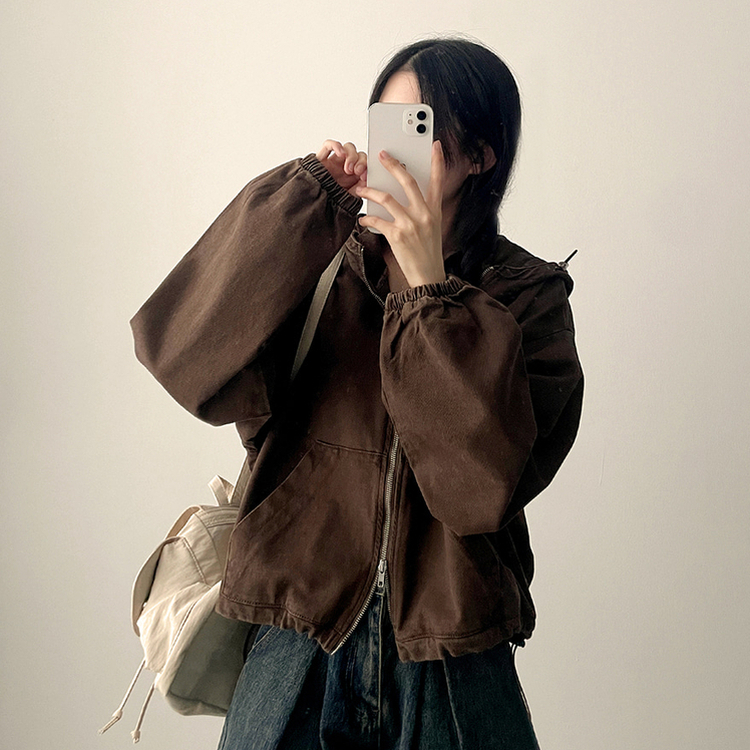 ピグメントウォッシングフードジップアップ(6color) BROWN