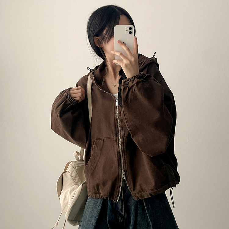 ピグメントウォッシングフードジップアップ(6color) BROWN