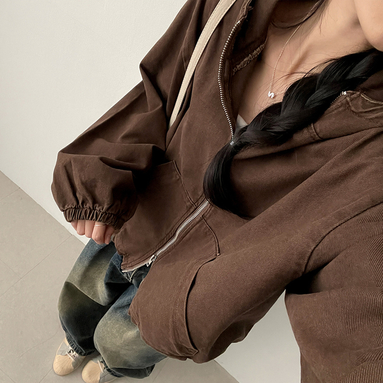 ピグメントウォッシングフードジップアップ(6color) BROWN