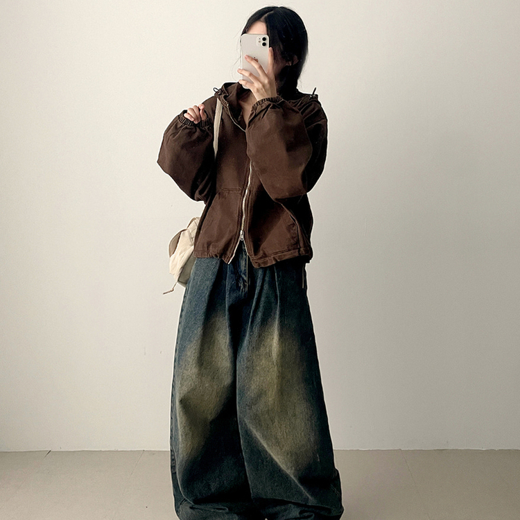 ピグメントウォッシングフードジップアップ(6color) BROWN