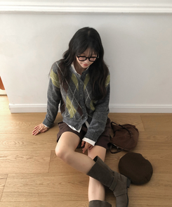 ウールアーガイルカーディガン CHARCOAL