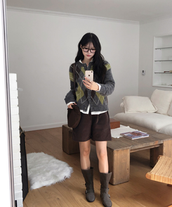 ウールアーガイルカーディガン CHARCOAL