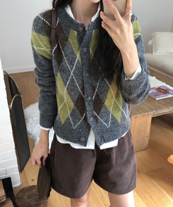 ウールアーガイルカーディガン CHARCOAL