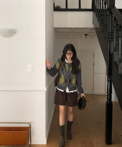 ウールアーガイルカーディガン CHARCOAL