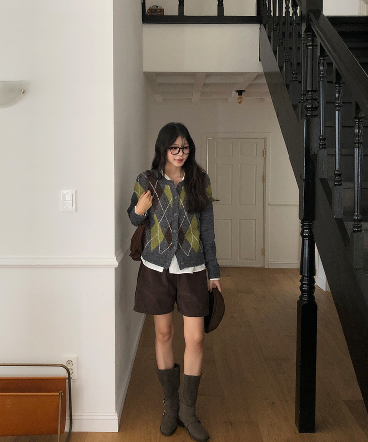 ウールアーガイルカーディガン CHARCOAL