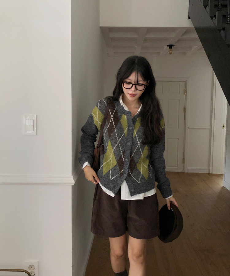 ウールアーガイルカーディガン CHARCOAL