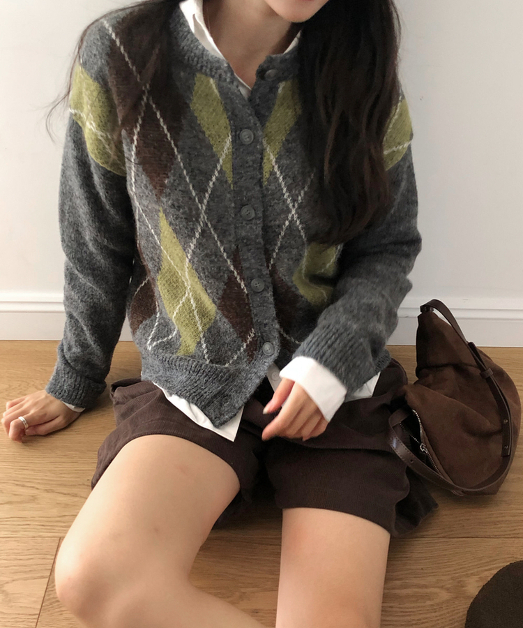 ウールアーガイルカーディガン CHARCOAL