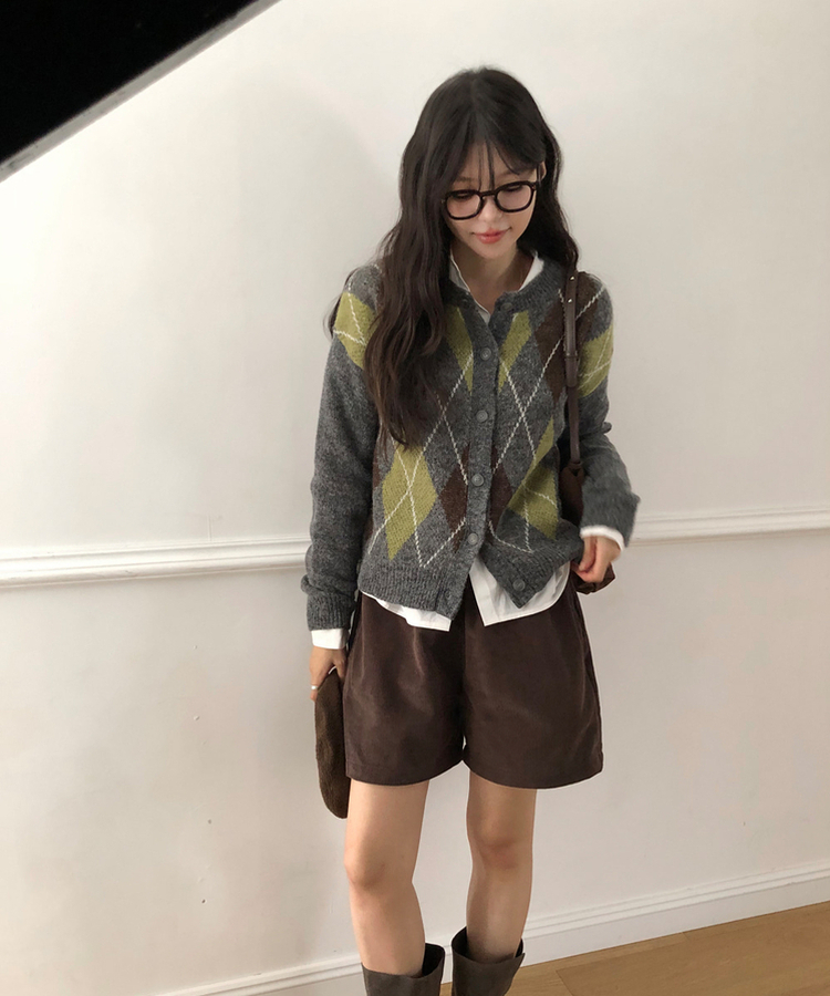 ウールアーガイルカーディガン CHARCOAL