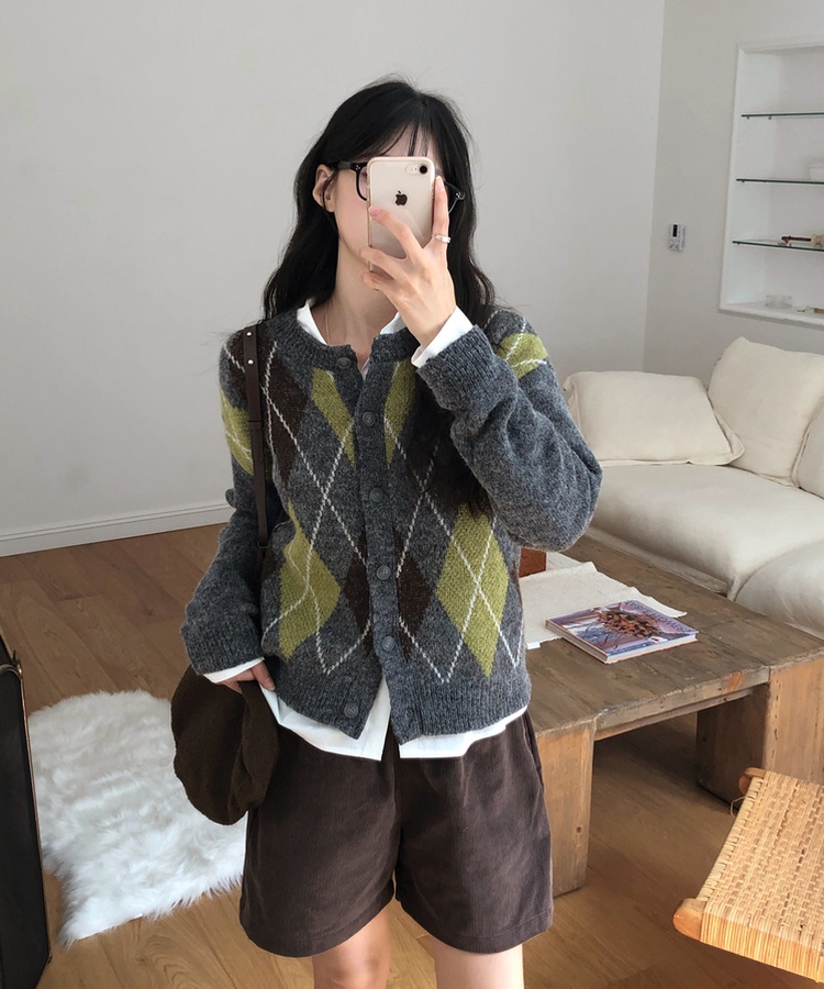 ウールアーガイルカーディガン CHARCOAL