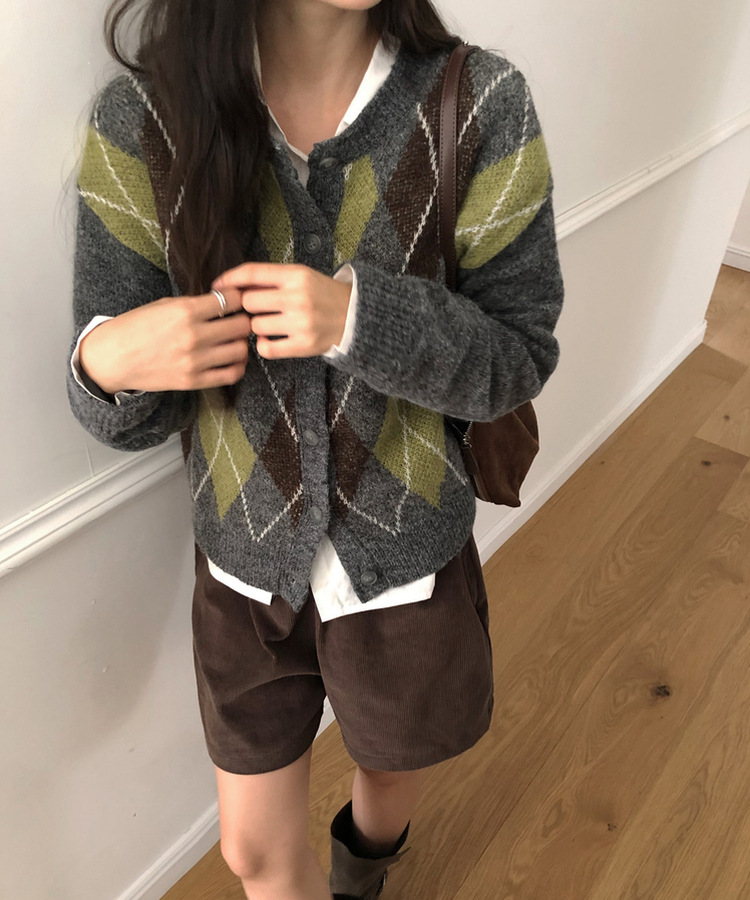 ウールアーガイルカーディガン CHARCOAL