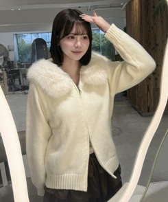 펄 니트 투웨이 집업 아이보리