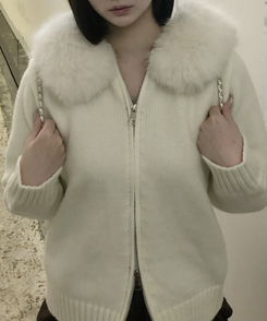 펄 니트 투웨이 집업 아이보리