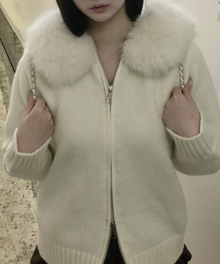 펄 니트 투웨이 집업 아이보리