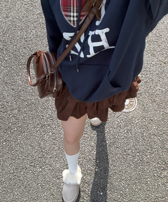 스웨이드 캉캉 프릴 미니 스커트 브라운