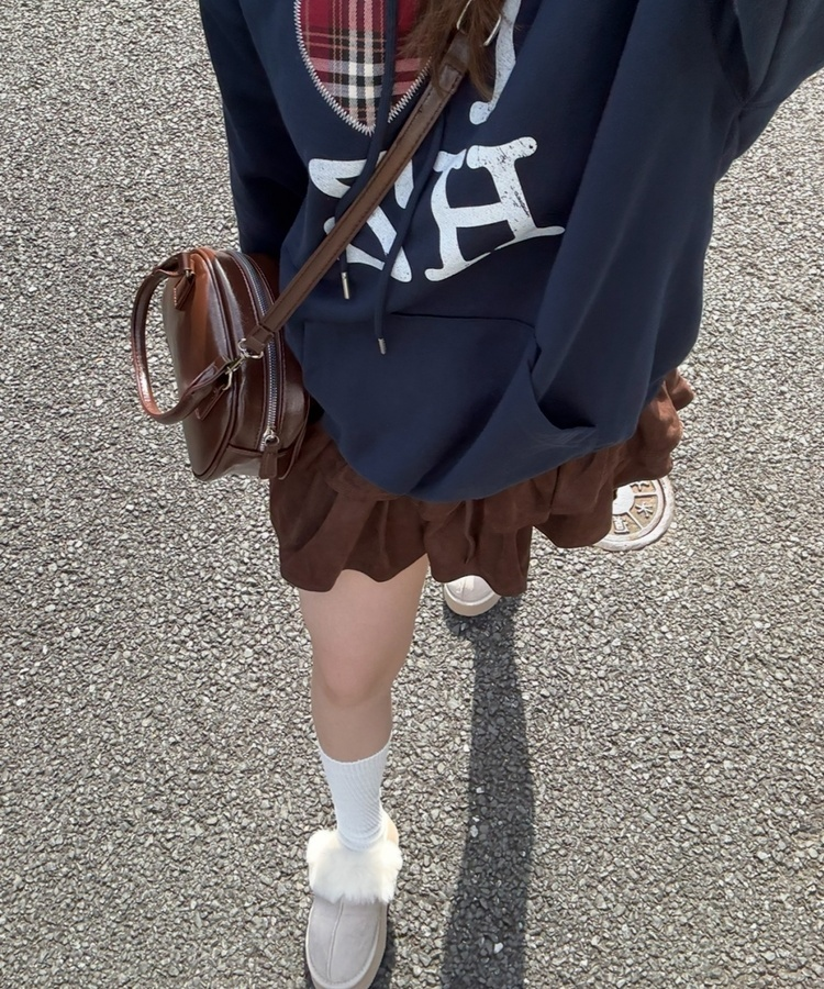 스웨이드 캉캉 프릴 미니 스커트 브라운