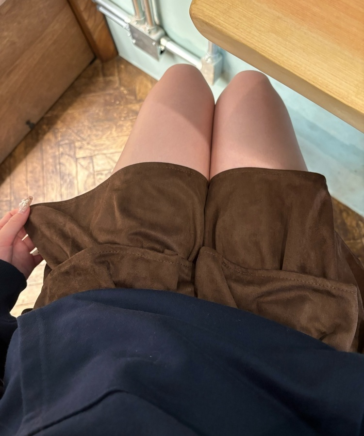 스웨이드 캉캉 프릴 미니 스커트 브라운