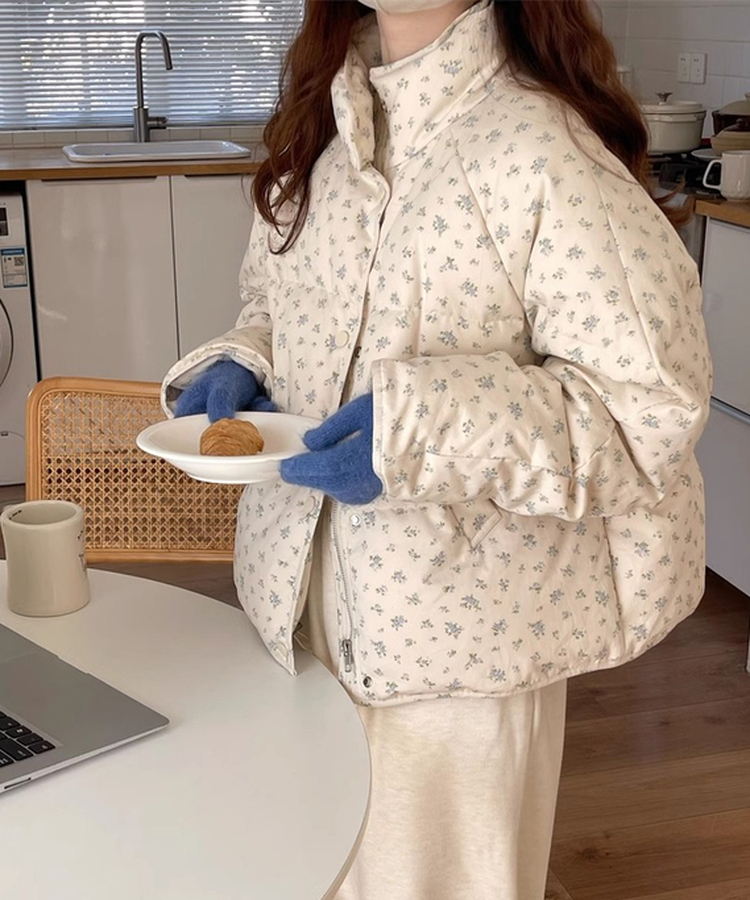 플라워 프린트 패딩 점퍼