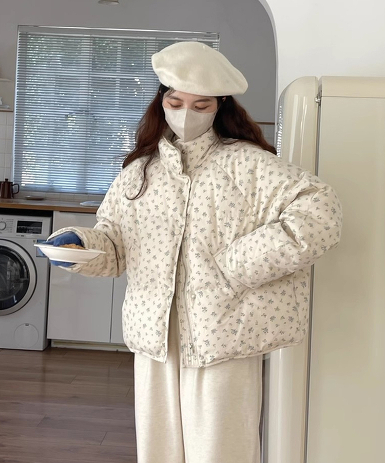 플라워 프린트 패딩 점퍼