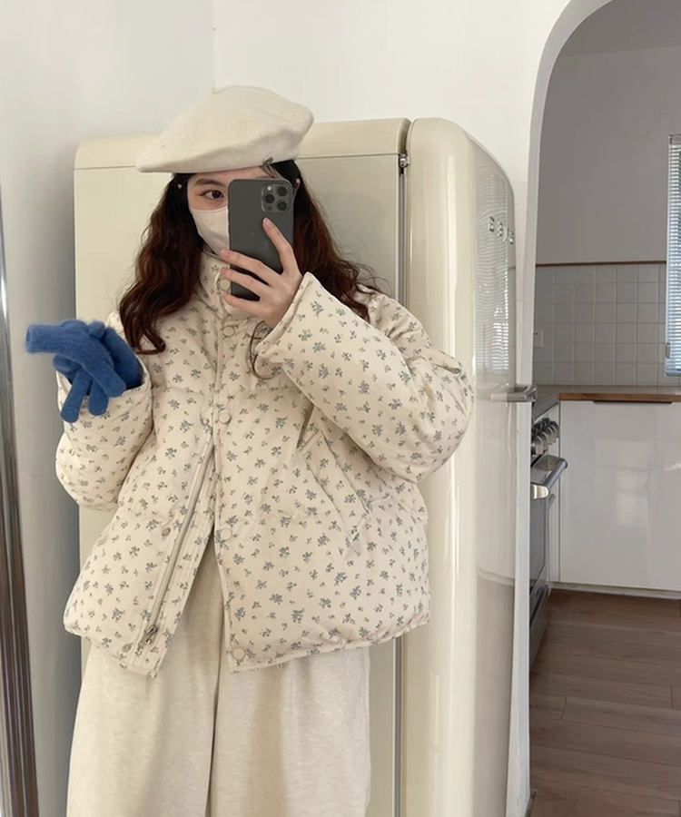 플라워 프린트 패딩 점퍼